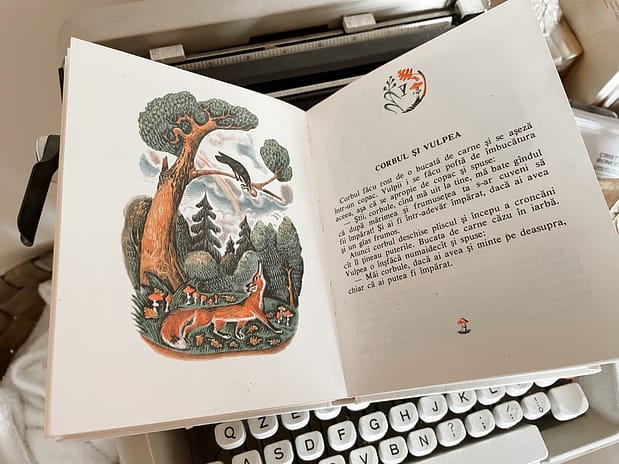 Extras cu imagine și text din volumul Furnica și porumbița scris de Lev Tolstoi.